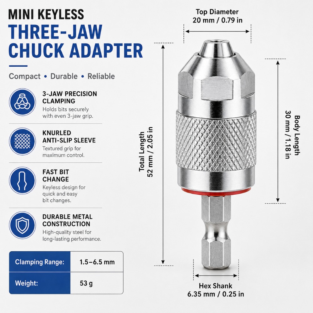 Power Tools Underwater - 3 Jaw Drill Chuck Adapter with